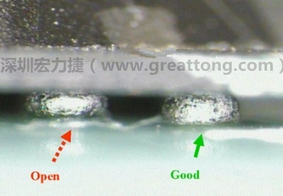 BGA錫球直徑變大，表示焊錫空焊(solder skip)