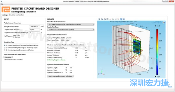 電鍍App的用戶界面。它支持PCB板設(shè)計(jì)人員上傳不同的設(shè)計(jì)，修改電鍍槽尺寸，以及加入特定尺寸的孔隙(可選)-深圳宏力捷