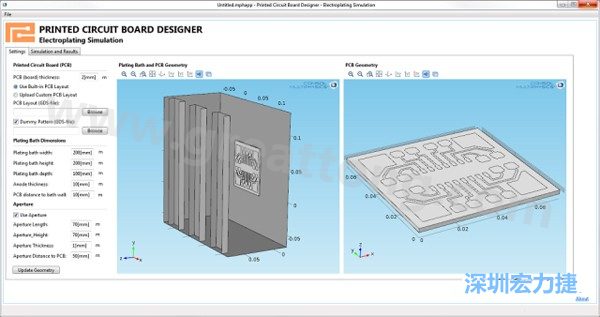 電鍍App允許PCB板設(shè)計(jì)人員導(dǎo)入不同的設(shè)計(jì)(包含或不含虛置圖形)，點(diǎn)擊計(jì)算，然后就能查看所仿真的厚度均勻性-深圳宏力捷