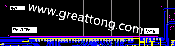 PCB設(shè)計(jì)時(shí)單面板的轉(zhuǎn)角都需為圓角，R1.0mm或R2.0mm為宜。