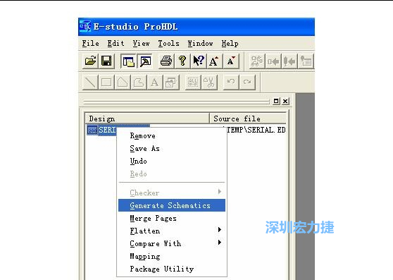 4．右鍵點(diǎn)擊 Serial.EDF 文件，選擇 Generate Schamatics：