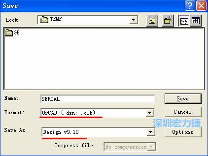 選擇菜單 File－Save As，輸出格式選 ORCAD 9.10。