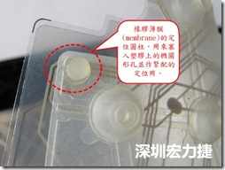 橡膠薄膜(membrane)的定位圓柱，可以用來塞入塑膠上的橢圓形孔洞，最為緊配的定位之用。